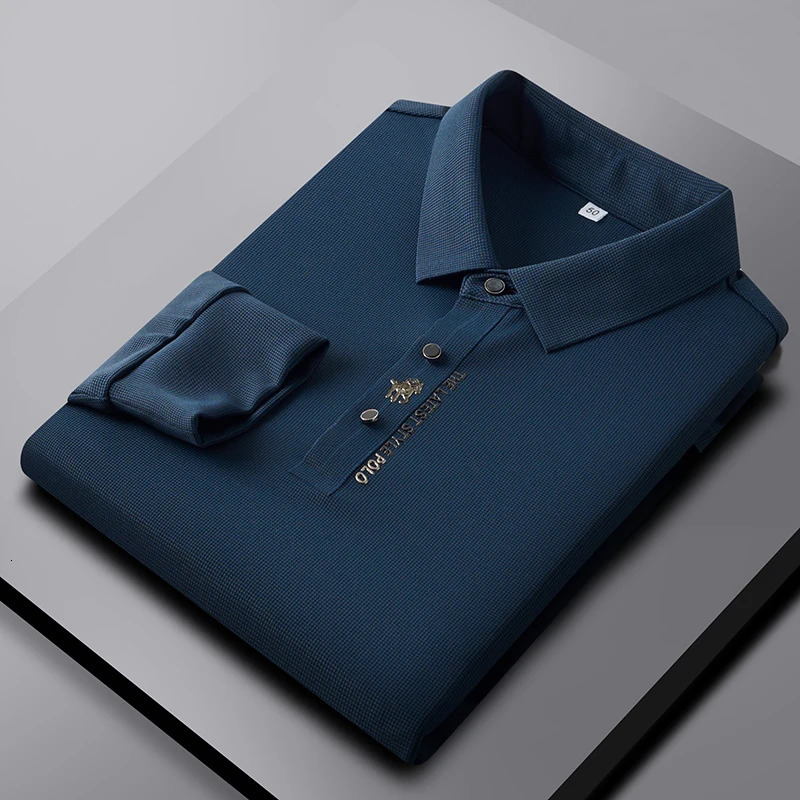 High-grade Ice Silk Polo Shirt Long Sleeve Skin-friendly Printing T-shirt Autumn Fashion Simple Business Handsome Tees Tops 250320
