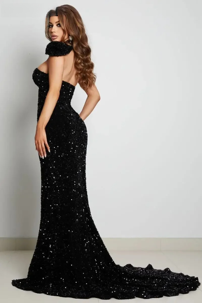 INS Women Sequined Strapless Waist High Side Split Sleeveless Bodycon Cutout Maxi Long Party Evening Mermaid Dress