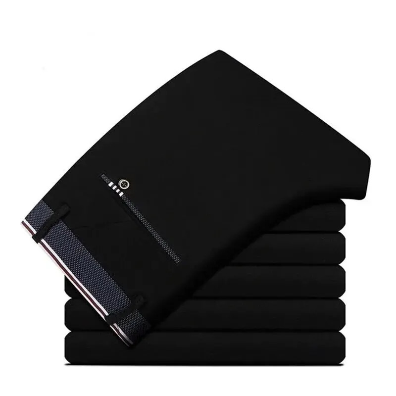Mens Elastic Straight Pants Business Casual Long Suit Pants Male Formal Trousers Solid Colors Black BLue 250320