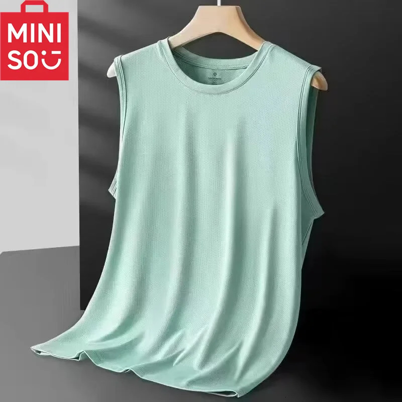 Mini ice silk vest mens mesh quick drying summer sleeveless T-shirt wide shoulder plus size sports fitness mens hollow K 250318