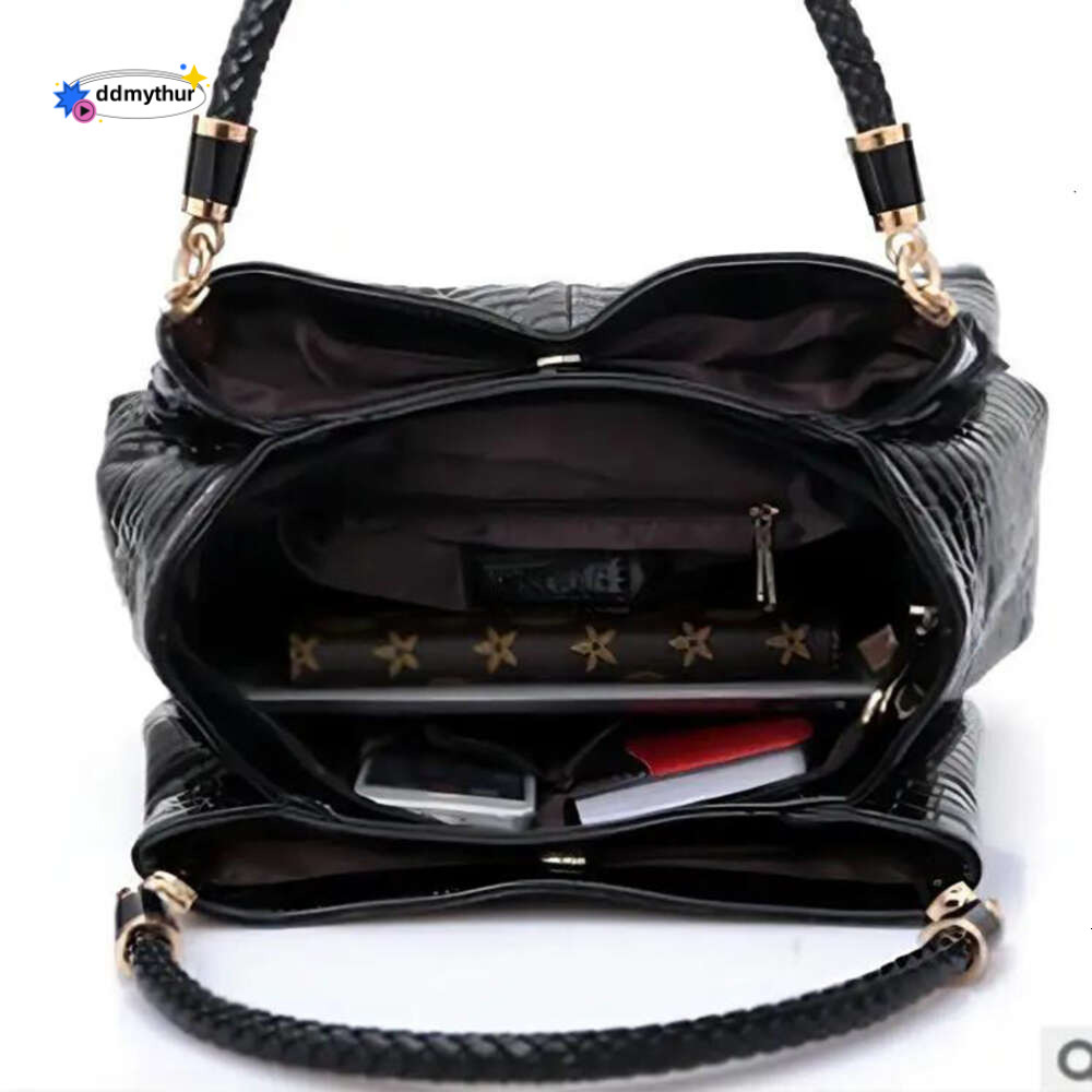 2025Large Capacity Tote Daily Commute Women's Shoulder Bag Crocodile Print Bright Face Handbag Shopping H6.17#28 ddmythur