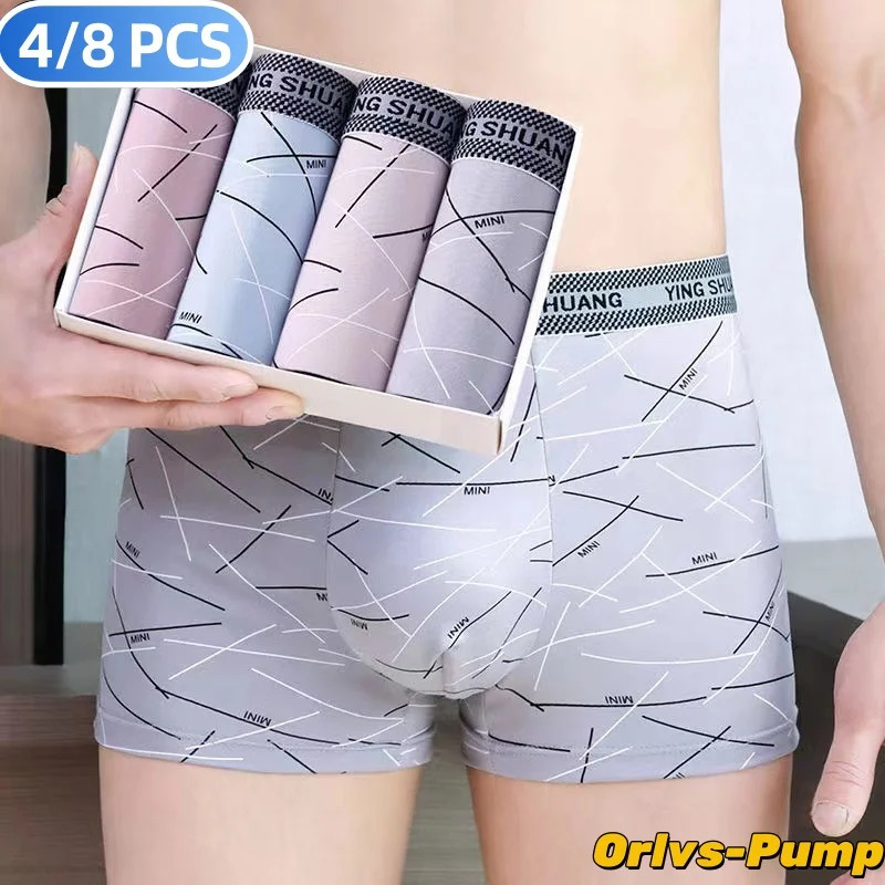4PCSLot 2XL4XL Mens Underwear Stripe Printed Boxing Sexy Ushaped Transparent Breathable Cuecas Calzoncillos 250320