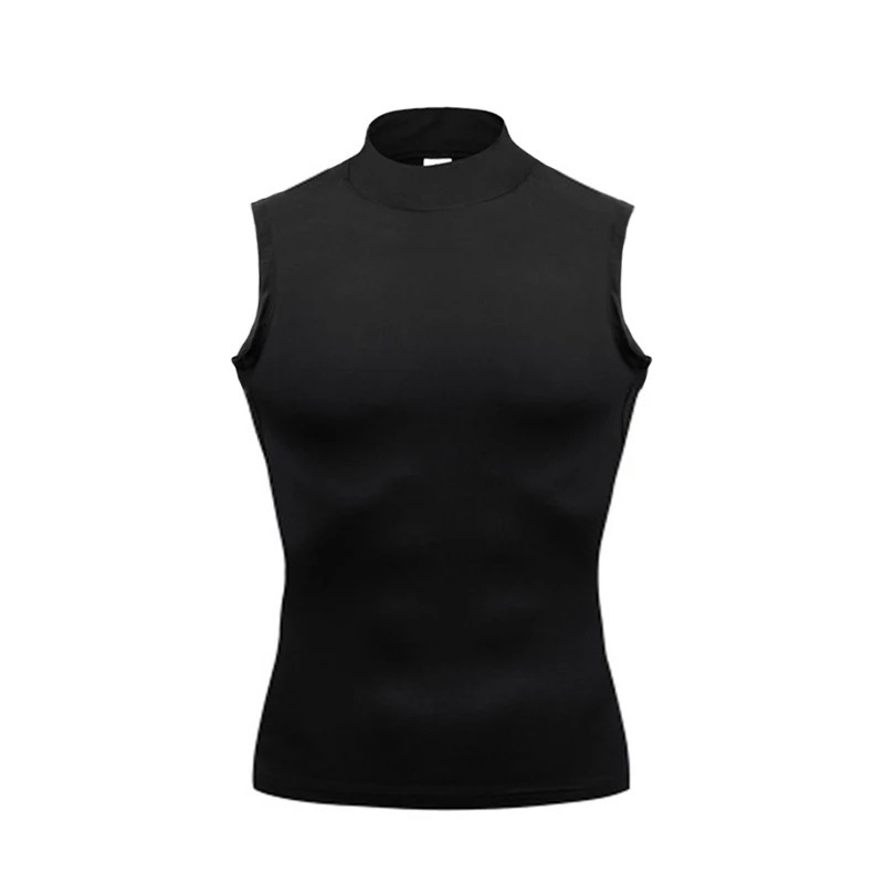 Compression Shirt Men Gym Tank Top Muscle Fitness Clothing Turtleneck Sport Sleeveless T Shirt Elastic Bodybuilding Running Vest 250320