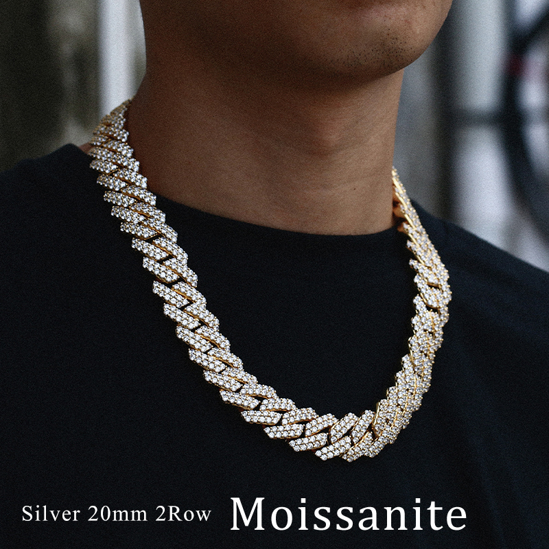 20mm 2 Row Cuban Chain Moissanite Necklace For Men Hip Hop Jewelry 925 Sterling Silver Chain High Quality Dropshipping
