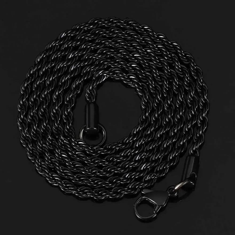 26MM Classic Black Twisted Rope Necklace Suitable for Mens Steel Waterproof Stainless Womens Hip Hop Jewelry 250313