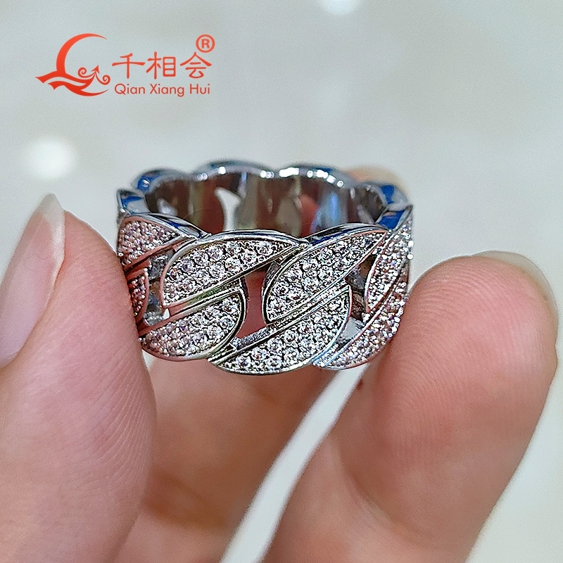 Sterling S925 Silver Hip Hop Moissanite Ring 10.5mm Half Semicircle Unisex Diamond Fine Jewelry for Men And Women