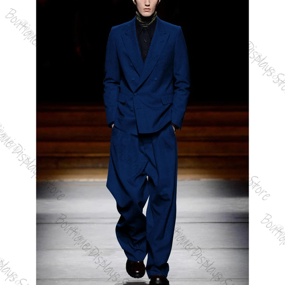 Casual Style Dark Gray Mens Suit 2 Pieces DoubleBreasted Lapel Tuxedo Daily Runway ShowBlazerPants 250311