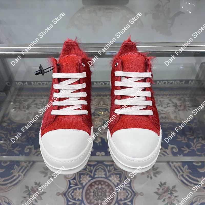 24ss new horsehair low top high-quality casual shoes deep red mens leather thick soled lace luxury sports ribbed sports shoes Y250320