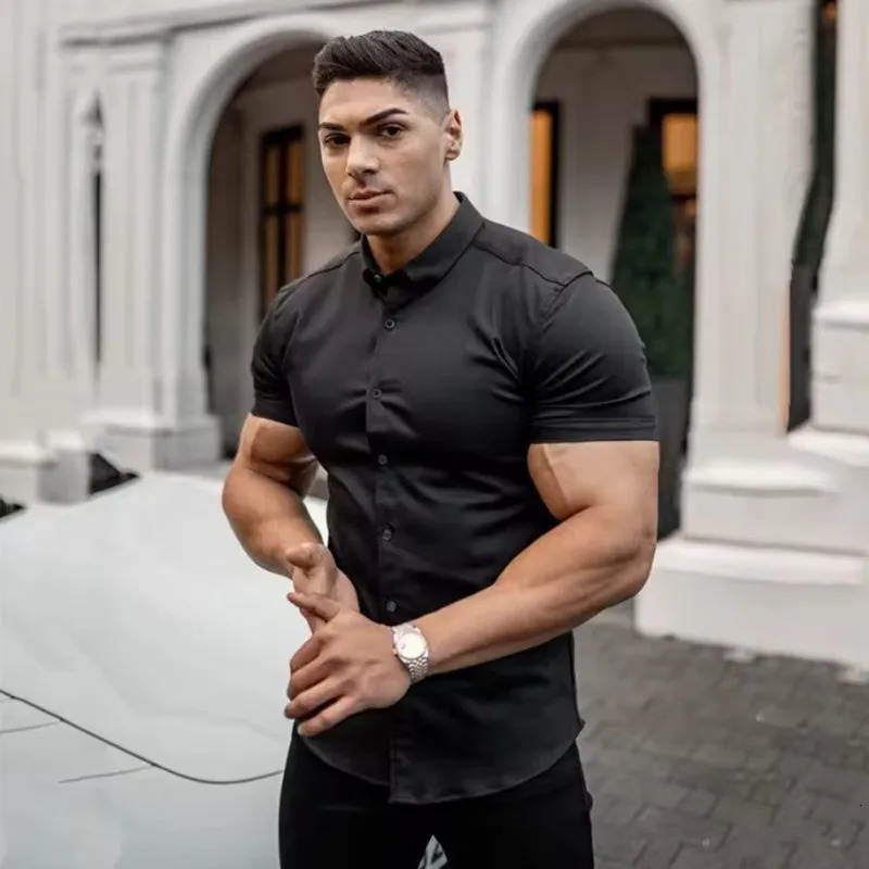 5XL Summer Shirts for Men Casual Blue Short Sleeve Button down Soft Wrinkle-Free Business Top Big Size Social Professional Work 250320
