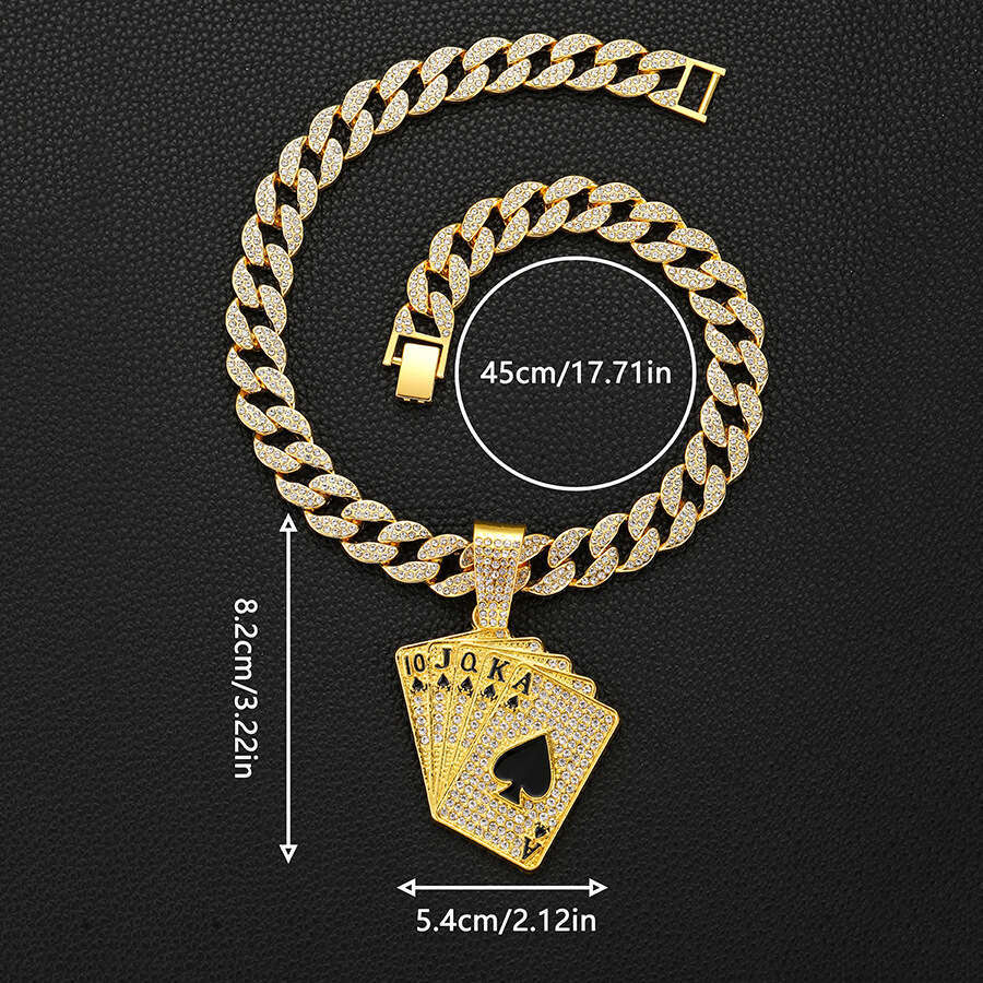 Hip hop niche street rap poker pendant, environmentally friendly alloy Cuban necklace, men's necklace
