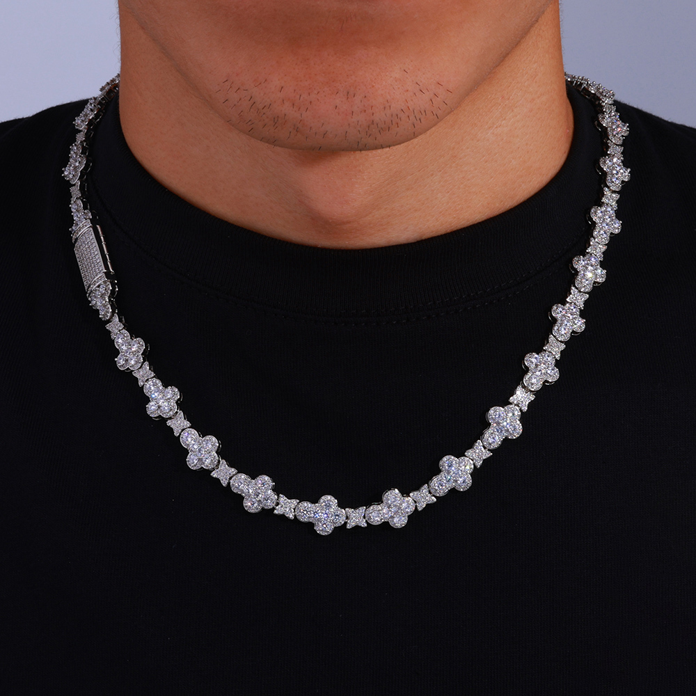 10mm Miami 925 Sterling Silver Gold Plated Men Tennis Necklace Iced Out Hiphop Jewelry Diamond Mossanite Cuban Link Chain