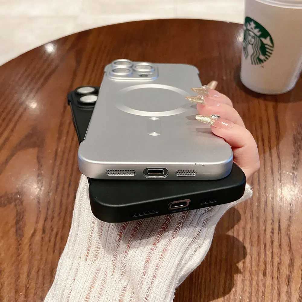 New Arrival Natural titanium borderless plating phone case for iPhone 16 15 14 13 12 11 Pro Max Plus magnetic wireless pc back case T250321