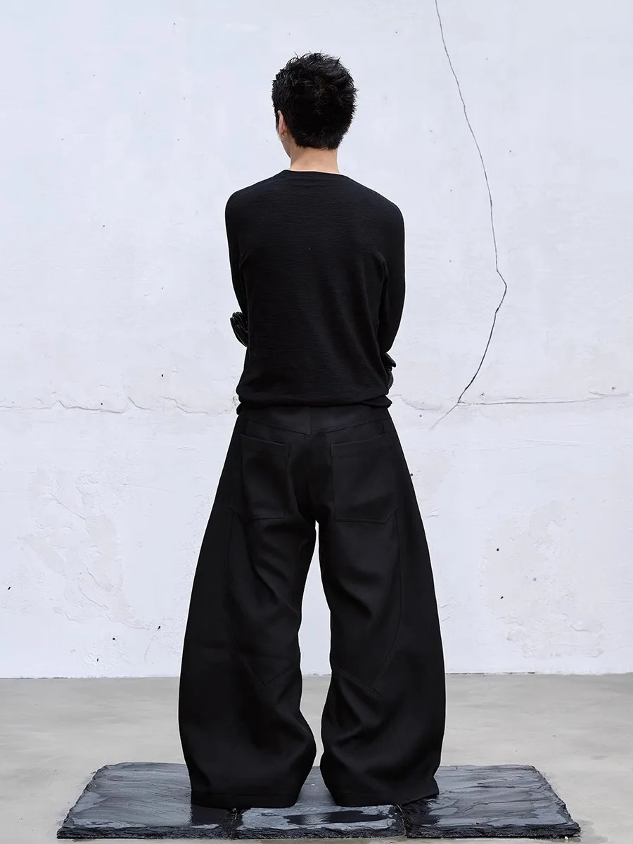 Mauroiardi Spring Autumn Long Black Twisted Wide Leg Mens Pants Cleanfit Streetwear Casual Loose Brown Trousers 250317