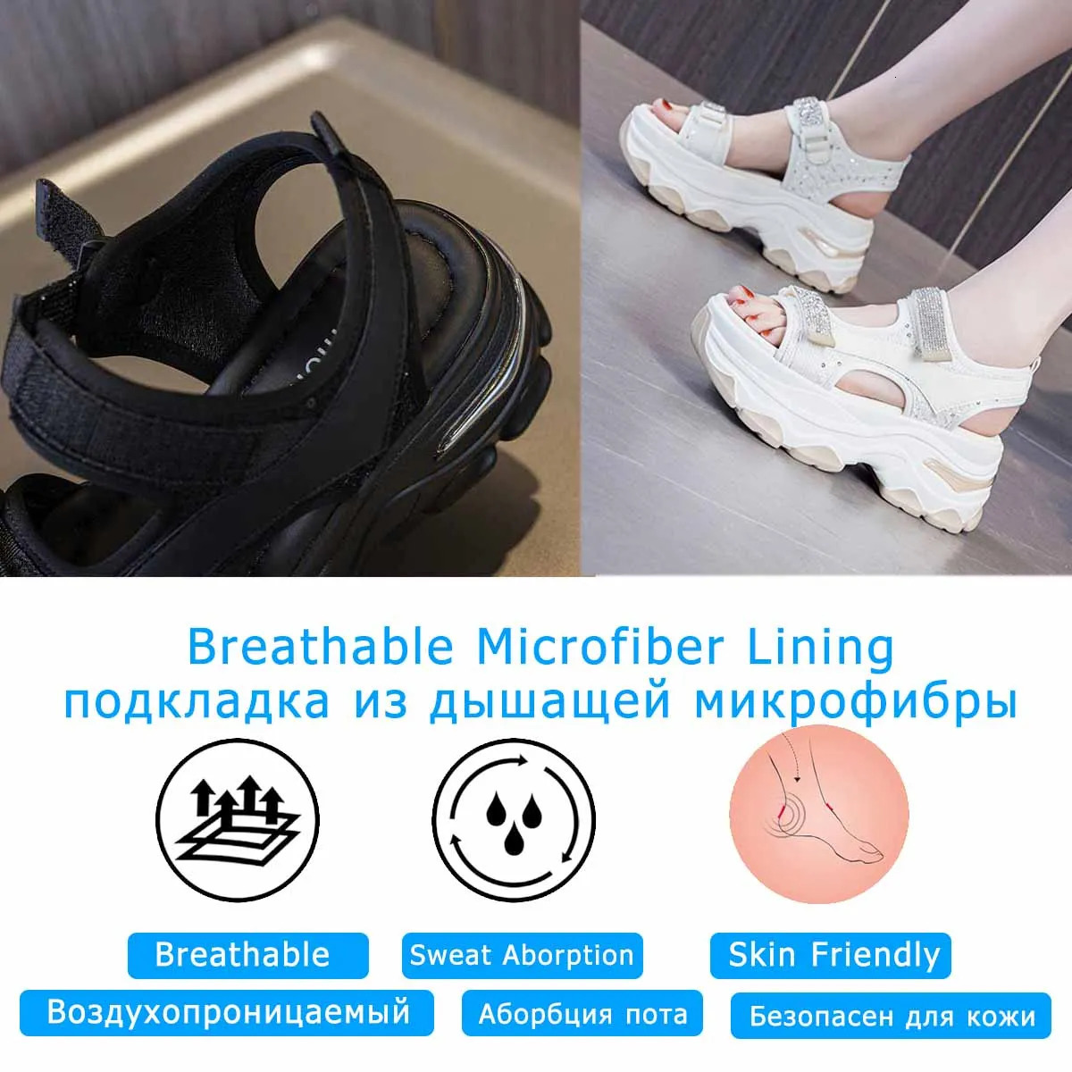 Fujin 7cm synthetic leather pump platform wedge hook summer hollow sandals flat womens slider fashion shoes 250321BJ - view 3