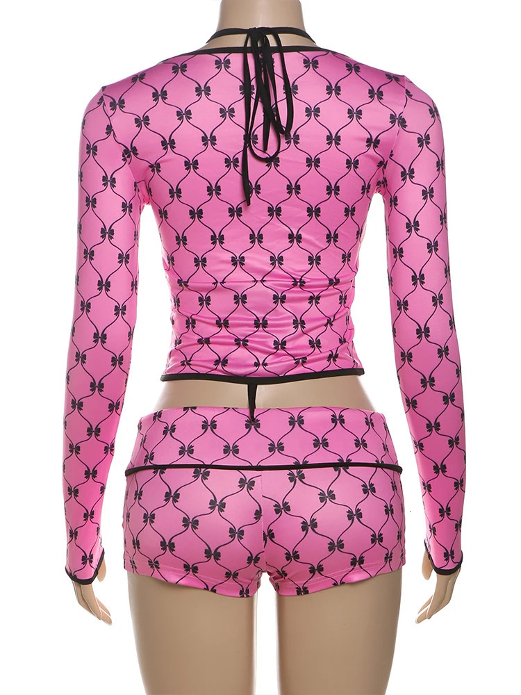 Weird Puss Bow Print 3 Piece Set Women Tracksuit Casual Crop TopsBrMini Shorts Summer Stretch Hipster Classic Matching Suits 250320