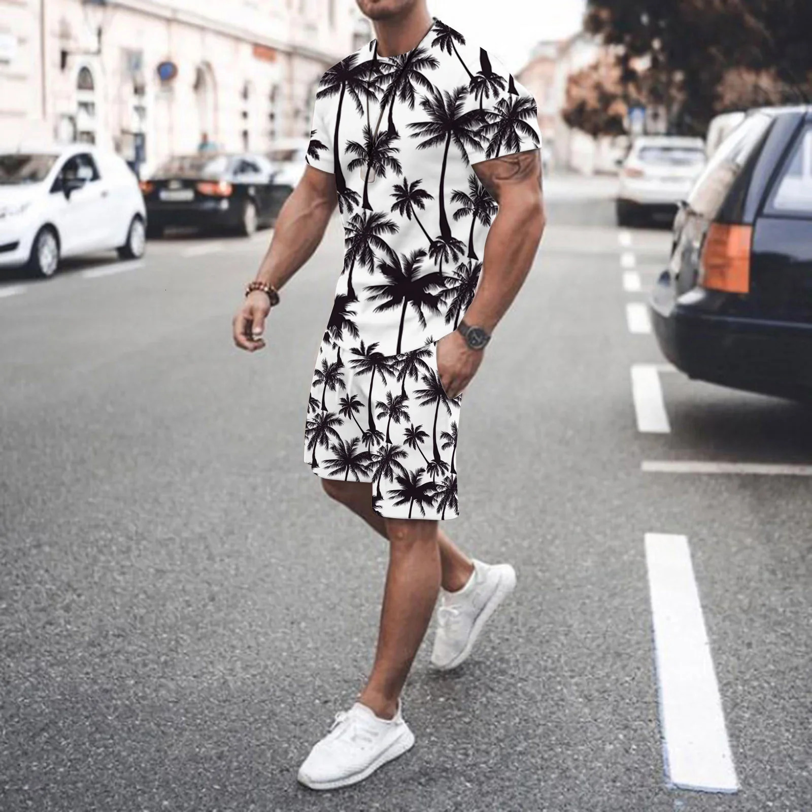 Summer Fashion Men 2 Piece Set Tracksuits Casual Short Sleeves 3D Print T-shirtshorts Suits Mens Clothing Outfit 250320