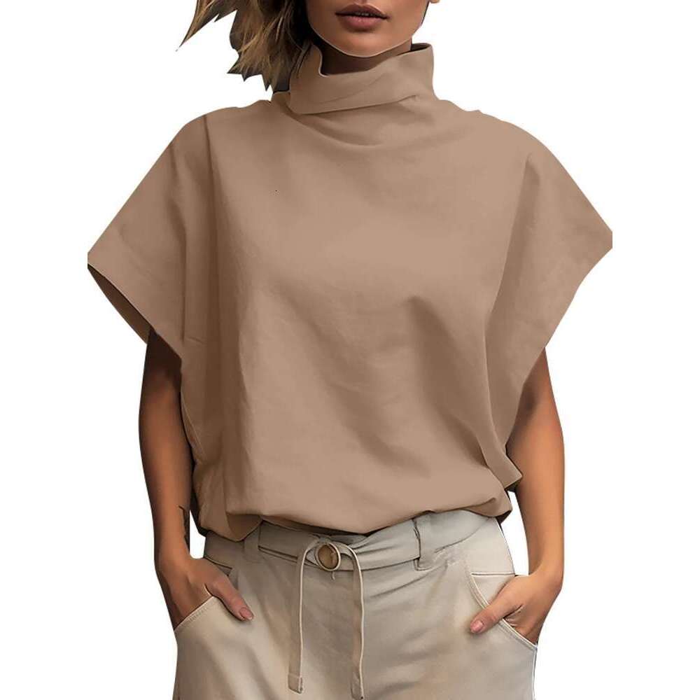 Women Fashion OL Work Shirt 2024 ZANZEA Summer Elegant Turtleneck Short Sleeve Blouse Casual Loose Office Tops Party Blusas