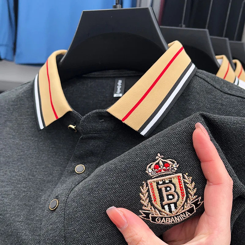 High end mens polo shirt autumn item lapel B letter embroidered long sleeved British business classic Tshirt 250320