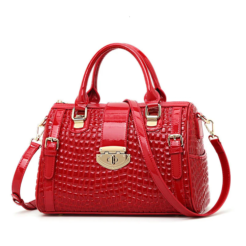 Aidrani Red genuine leather bag cowhide crocodileembossed tote Boston highend commuting womens handbag 250320