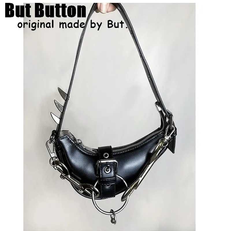 Y2k girl Harajuku spike Gothic One Shoulder Handbag Womens Punk Tote Dark Punk Rock Japanese Heavy Industry Ring Bag Y250320