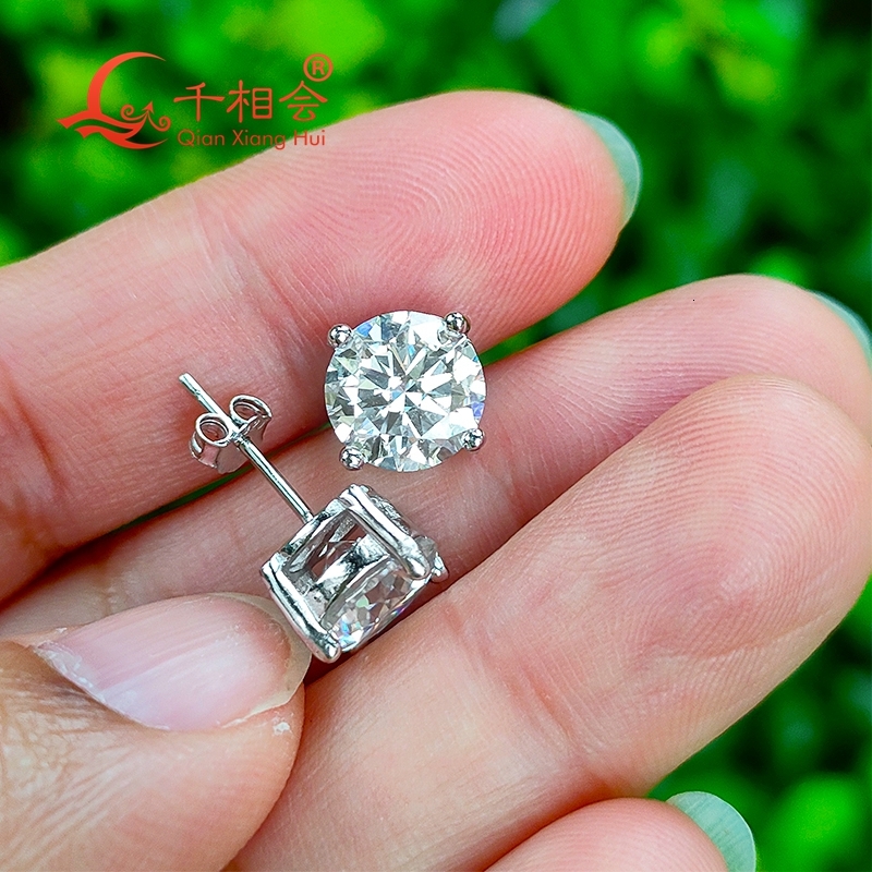 1ct 6.5mm 2ct 8mm round Classic 4 Claw earrings 925 silver D VVS white color moissanite stone ear studs dating jewelry gift