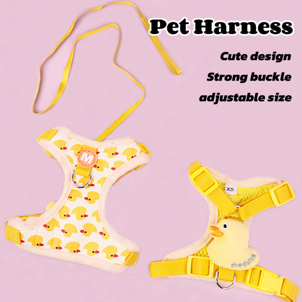Cartoon Duck Dog Harness and Leash Set Adjustable Puppy Collar Strap Pet Cat Harness Vest for French Bulldog Walking Accessories