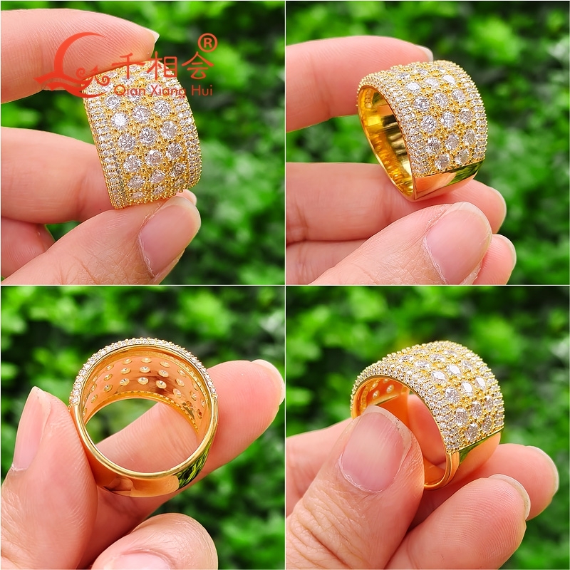 16.5mm sector round around ring Sterling 925 Silver Moissanite Ring Men women Diamonds Male fine Jewelry gitf wedding