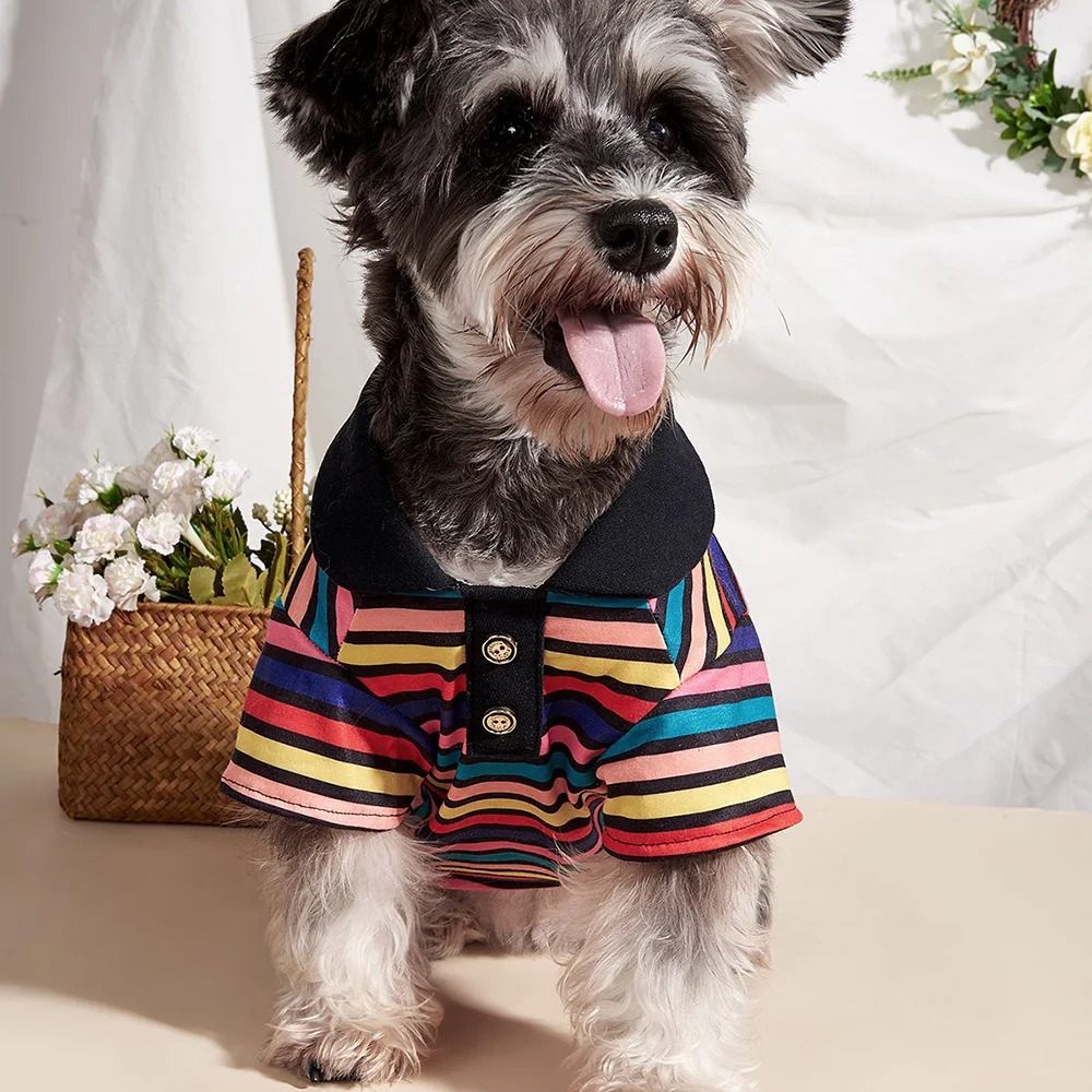 Classic Stripes Pet Polo Shirt Spring Summer Cat Dog Clothes for Small Dogs Schnauzer Yorkshire Puppy T-shirts for dogs 250318