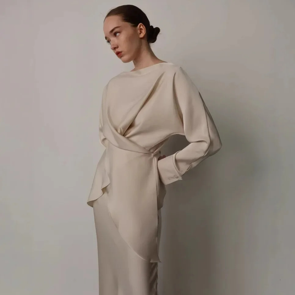 Elegant long sleeved top 2-piece set womens set European and American style freestanding made in China 250318