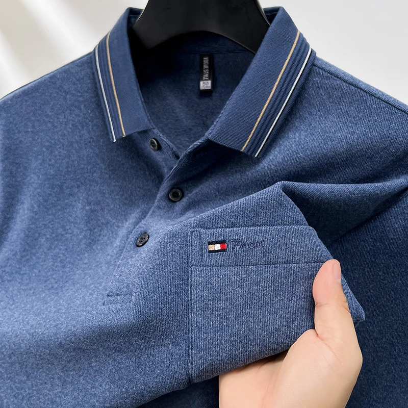 High quality long sleeve mens polo shirt autumn style pocket embroidery highend n clothing comfortable casual Tshirt 250320
