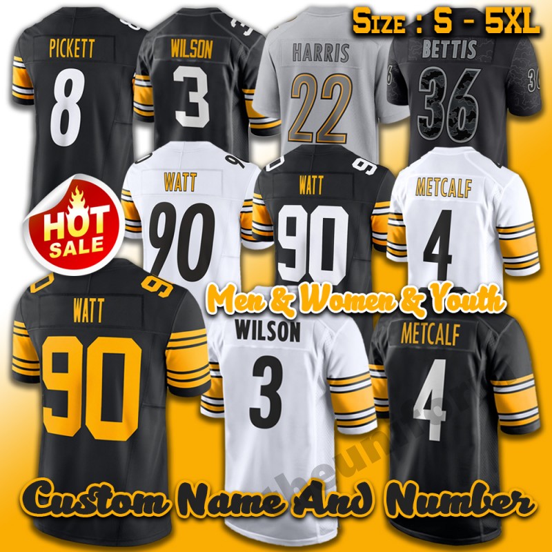 2025 New 90 T.J. Watt Football Jerseys Custom Stitched Men Womens Youth Russell Wilson Najee Harris DK Metcalf Jersey Size S-5XL