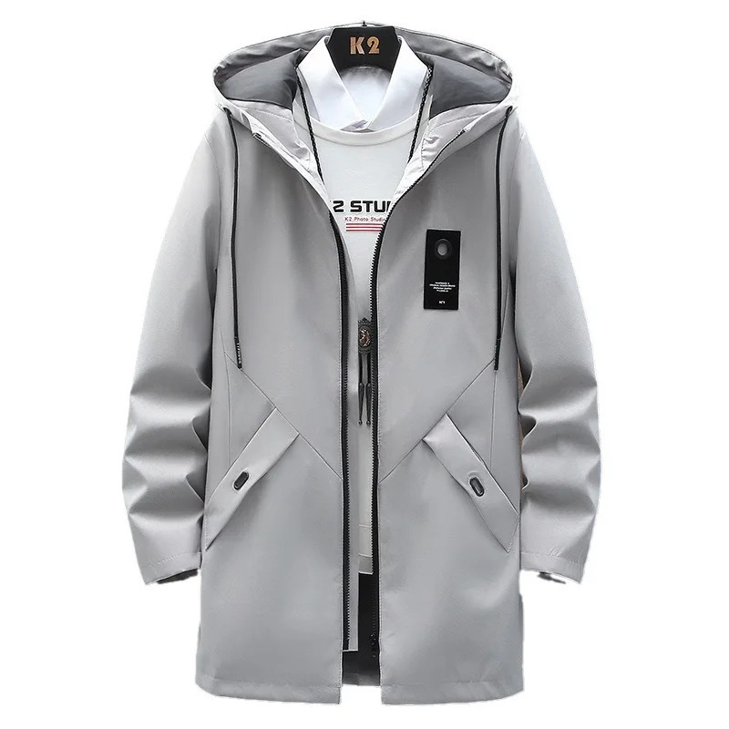 FGKKS Outdoor Casual Jacket For Men Solid Color Long Windproof Hooded Coat High Quality Casual Jacket For Men 250320
