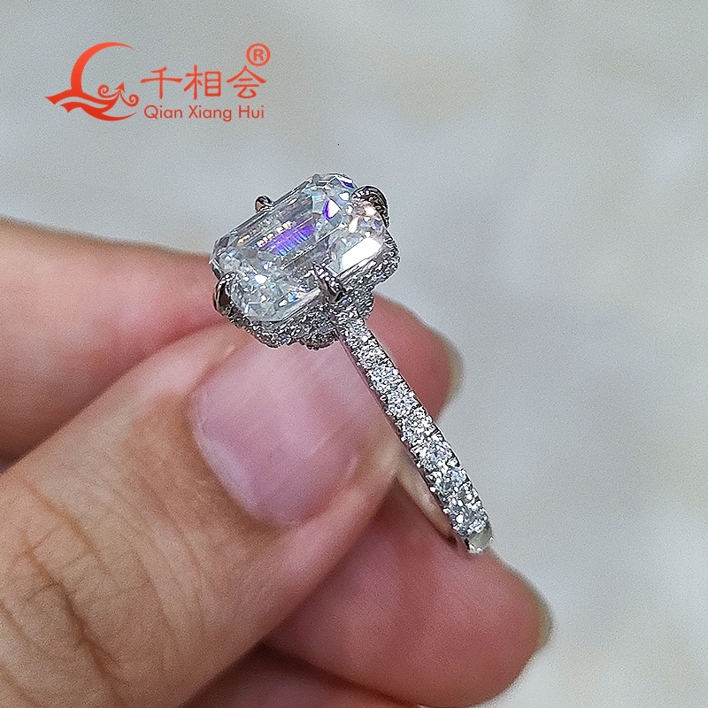 3ct 7*9mm emerald round half Eternity Band D white vvs moissanite 925 Sterling Silver Ring Jewelry Rings Engagement Ladies men