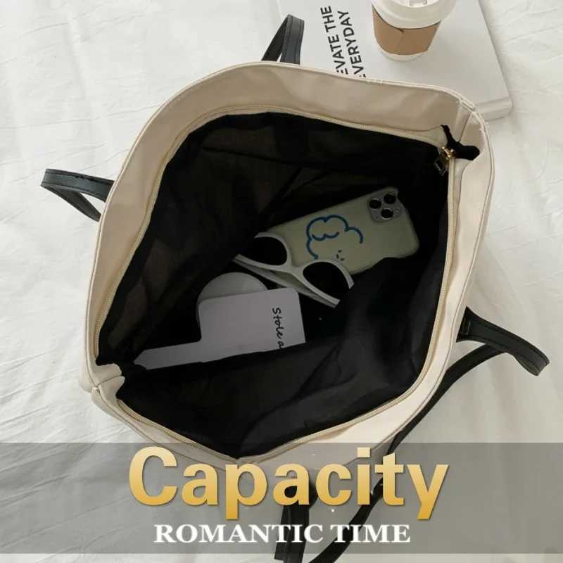 Ladies casual nylon large capacity shoulder bag zippered handbag solid color work travel shopping bag Y250320