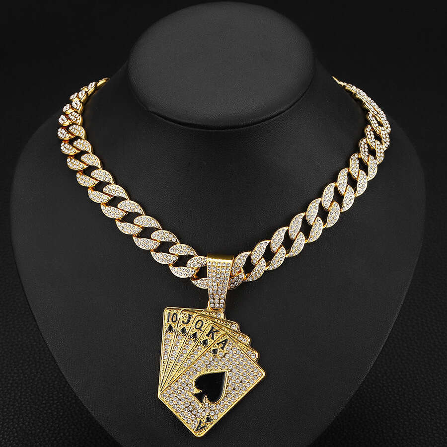 Hip hop niche street rap poker pendant, environmentally friendly alloy Cuban necklace, men's necklace