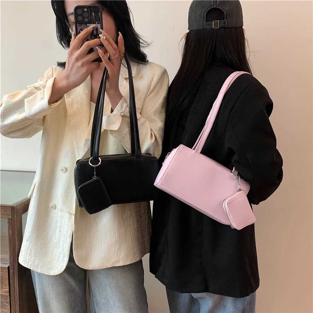 Womens fashionable shoulder bag PU leather casual handbag large capacity date armrest bag business bag with matching clutch set Y250320
