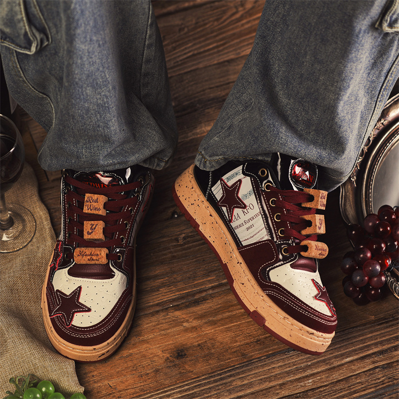 2024 New Red Wine Longjing Star Plate Shoes Men's China-Chic Small crowd Design Sports Leisure Men's Shoes Fashion X88