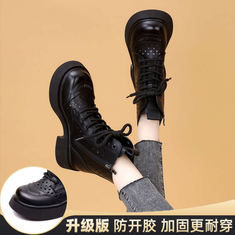 High Heel Korean Version Of Thick Soled Hollow Hole Shoes For Women Spring New Fashionable Soft Sole With Small Round Toe And Skirt Cool Boots