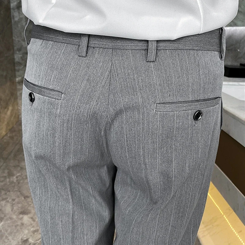 Black Mens Suit Pants Business Casual Striped Trousers Asian Size 29-38 Blue Gray Available Burgundy Plaid Pant 250320