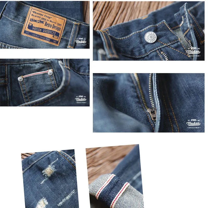 Madden mens casual ripped jeans brushed denim cropped pants Amekaji retro straight Trouser loose 250320