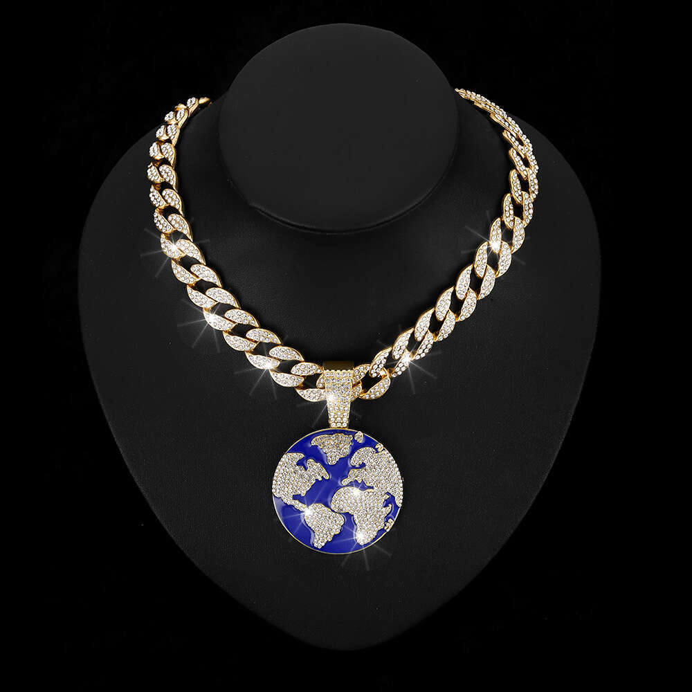New Drop Oil Hip Hop Planet Earth Pendant Cuban Necklace Personalized Environmental Friendly Alloy Headpiece