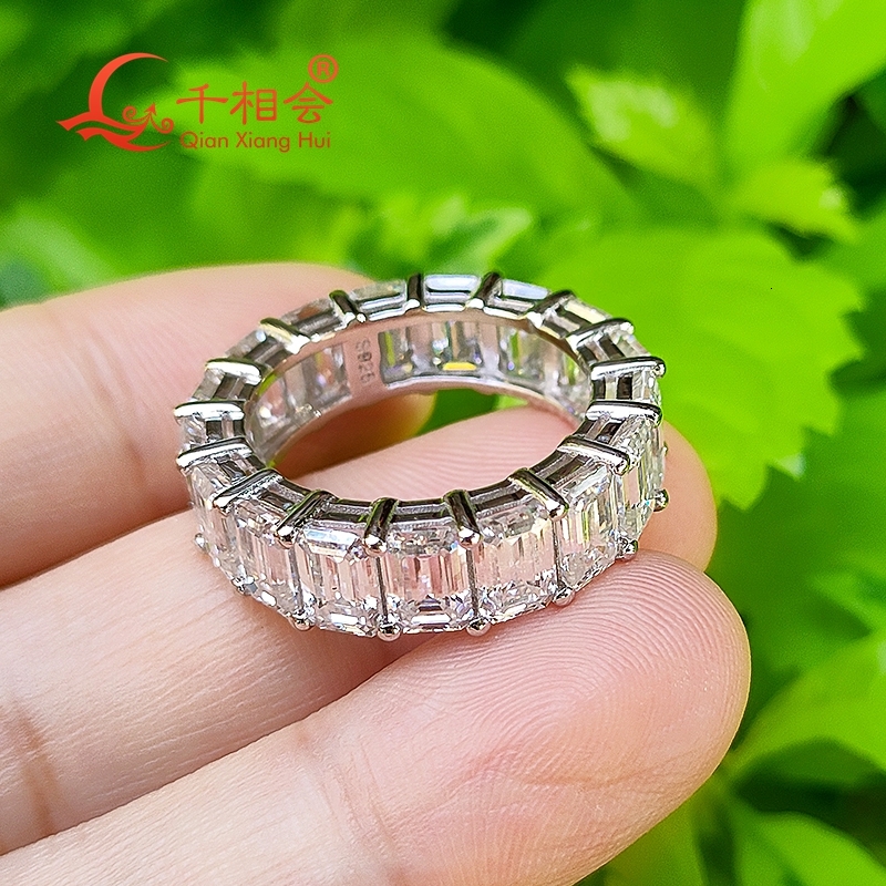 4*6mm emerald cut D white moissanite full eternity band 925 Sterling Silver Ring Jewelry Rings Engagement Ladies men gift