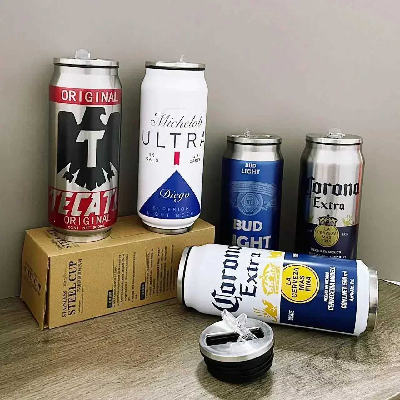 500ML hot beverage with straw cola can Termos Para Cafe beer bottle 304 stainless steel beer cold drink Garrafa T rmica X250321