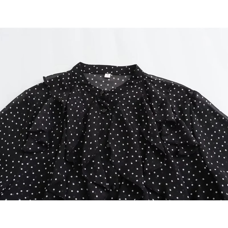 TRAF Dot Shirts Womens 2025 Blouses Spring Fashion Elegant Loose Chiffon Comfortable Womens Shirts Street Youth Shirts 250320
