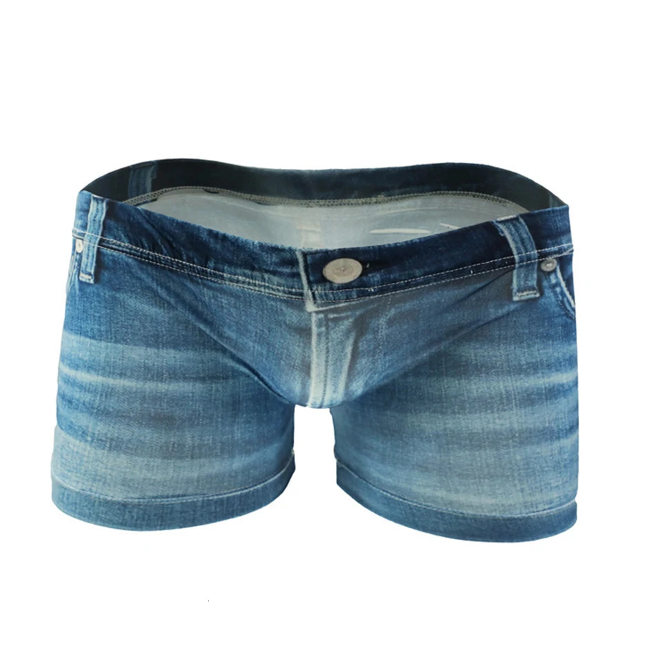 Sexy Big Bag Ice Silk 3D Jeans Printed Boxer Shorts and Underwear Mens Set 250320