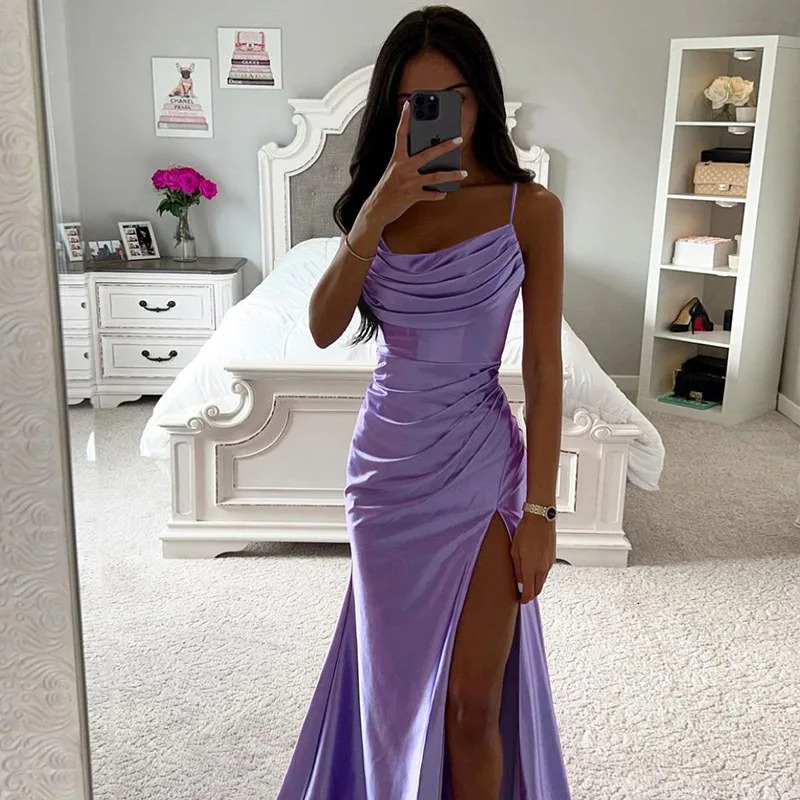 Womens Spring Bra Shrink Fold Split Satin Dress Sexy Slimming Wrap Hip 250320
