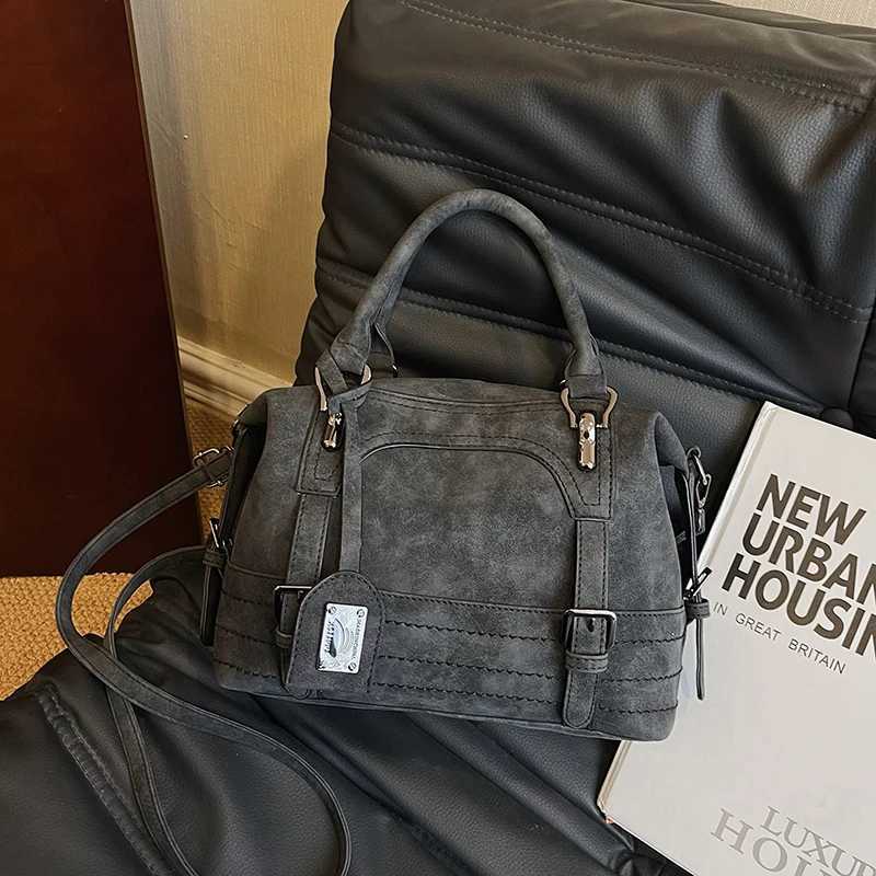 Retro belt luxury womens handbag artificial suede leather shoulder bag designer womens fashionable handbag cross body bag Y250320