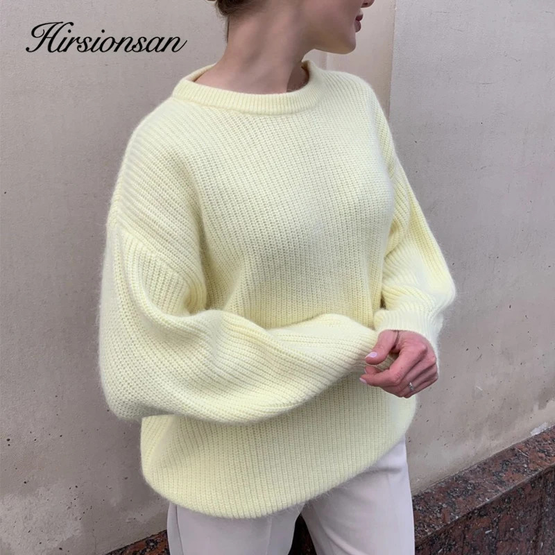 Hirsionsan Soft Loose Knitted Cashmere Sweaters Women Winter Loose Solid Female Pullovers Warm Basic Knitwear Jumper 250319