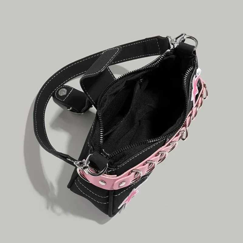 Star Pattern Y2K Hot Girl Chain Shoulder Bag Womens Black Handbag Luxury Designer Grunge Bag Gothic Motor Style Sling Y250320