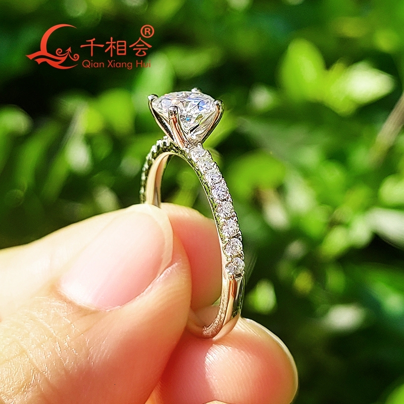 6.5mm 1ct round 4 claws Ring Half Eternity Band S925 Sterling Silver D Moissanite women Ring Jewelry gift dating wedding GRA